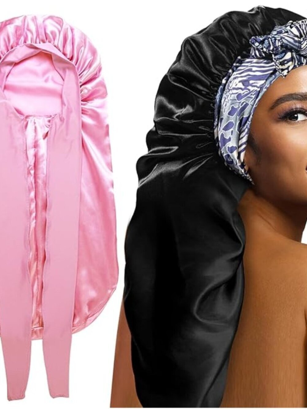 2-Pack Silk Sleep Bonnets Extra Long & Large Size Braids, Long Hair, and Natural